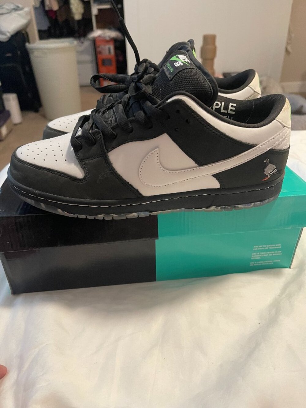 Nike Men’s Low-Profile Sneakers in Black and White with Green Tongue Accent
